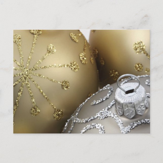 Shimmering Silver & Gold Christmas Balls Holiday Postcard (Front)