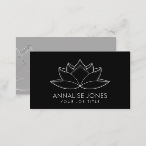 Shimmering Silver Lotus Flower Line art Business Card