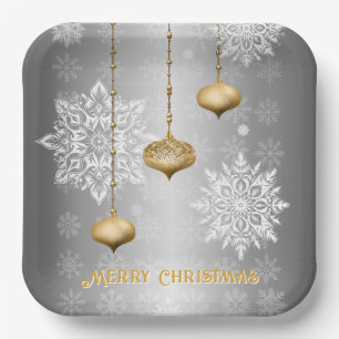 Shimmering Silver Merry Christmas Paper Plates