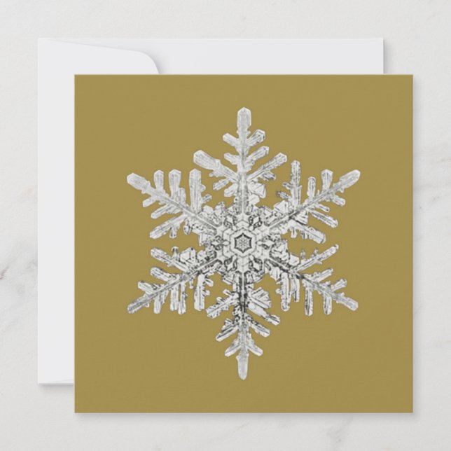 Shimmering Silver Snowflake Crystal on Gold Matte Holiday Card (Front)