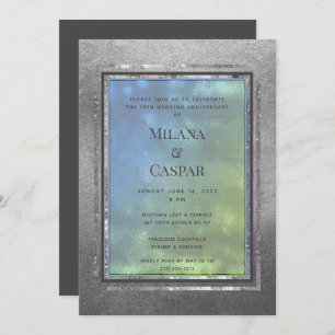 Shimmering Silver Water Opal Anniversary Party Invitation