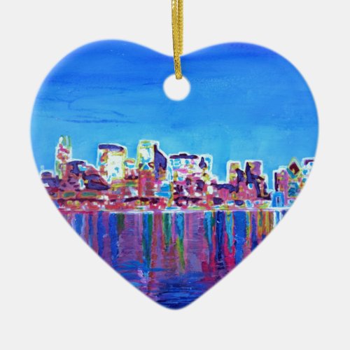 Shimmering Skyline Of Chicago Skyline At Night Ceramic Ornament