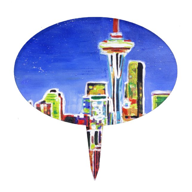 Shimmering Skyline Of Seattle With Space Needle Cake Topper (Front)