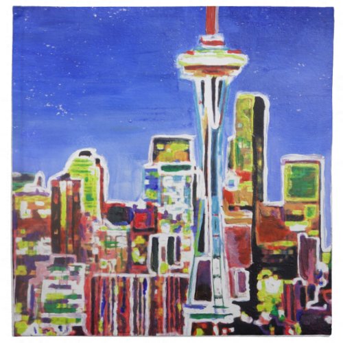 Shimmering Skyline Of Seattle With Space Needle Cloth Napkin
