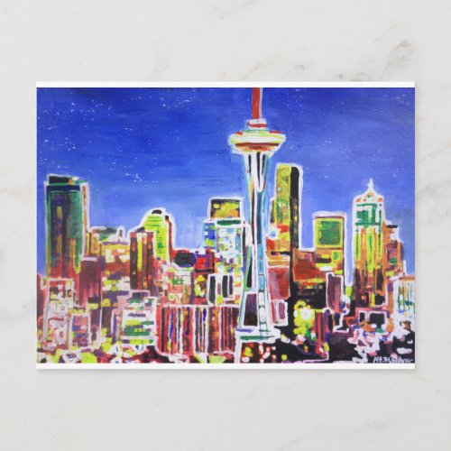 Shimmering Skyline Of Seattle With Space Needle Postcard