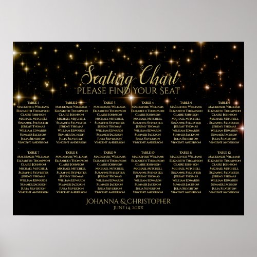 Shimmering Sparkles 12 Table Wedding Seating Chart