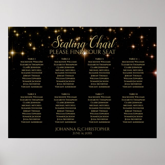 Shimmering Sparkles 8 Table Wedding Seating Chart (Front)