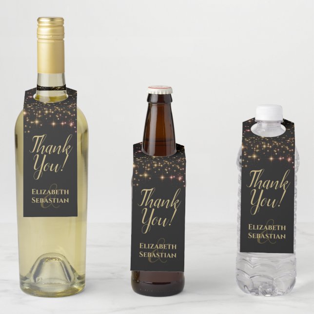 Shimmering Stars Wedding Wine Bottle Tag Thank You (In Situ)