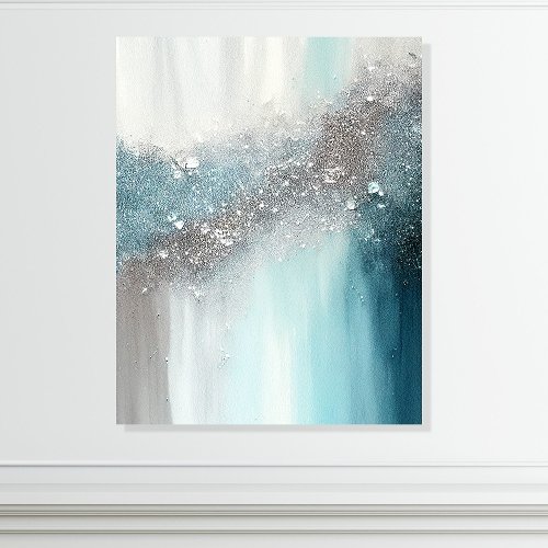 Shimmering Teal And Silver Abstract Acrylic Photo Tile