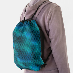 Shimmering Teal & Glitter Dragon Scales Drawstring Bag