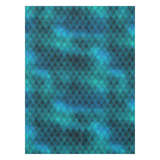 Shimmering Teal & Glitter Dragon Scales Tablecloth (Front)
