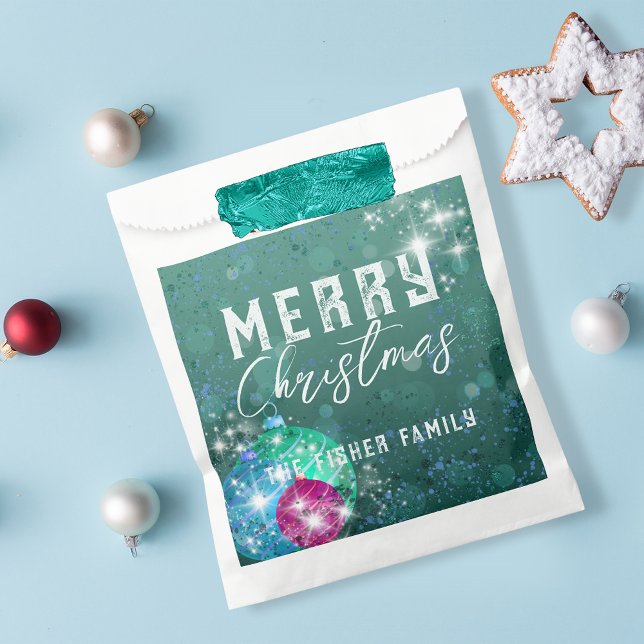 Shimmering Teal Green Merry Christmas Holiday Favor Bag (Creator Uploaded)