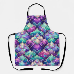 Shimmering Teal Purple Mermaid Tail Print Pattern Apron