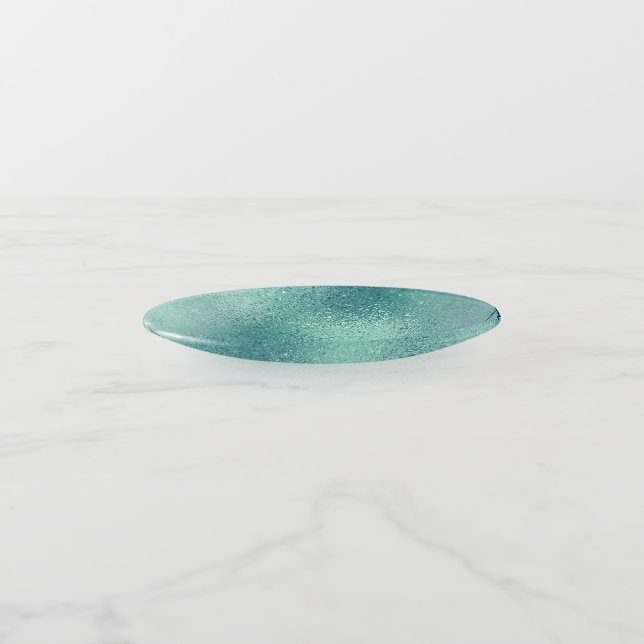 Shimmering turquoise iridescent texture trinket tray (Angled)