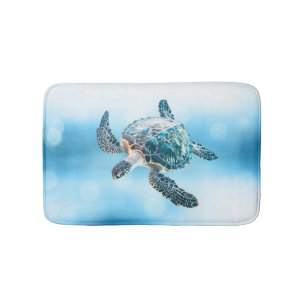 Shimmering Turquoise Sea Turtle   Coastal Bath Mat
