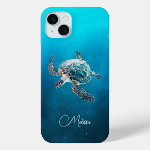 Shimmering Turquoise Sea Turtle   Coastal iPhone 15 Plus Case