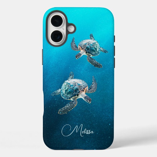 Shimmering Turquoise Sea Turtle | Coastal Case-Mate iPhone Case (Back)