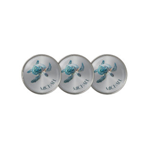 Shimmering Turquoise Sea Turtle Coastal Golf Ball Marker