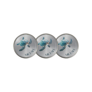 Shimmering Turquoise Sea Turtle | Coastal Golf Ball Marker