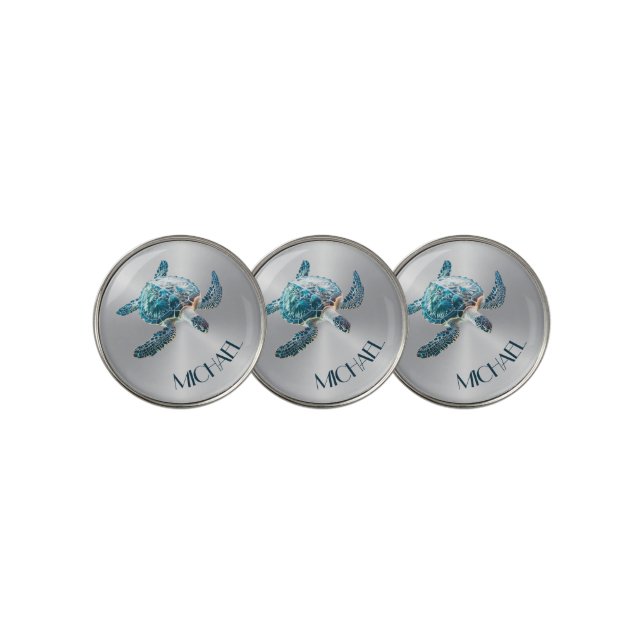 Shimmering Turquoise Sea Turtle | Coastal Golf Ball Marker (3 Up)
