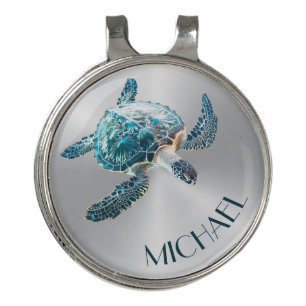 Shimmering Turquoise Sea Turtle Coastal Golf Hat Clip
