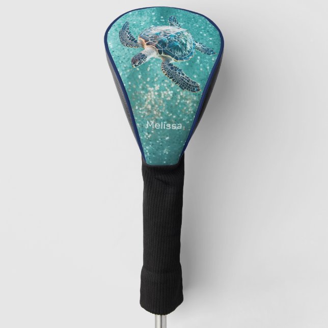 Shimmering Turquoise Sea Turtle | Coastal Golf Head Cover (Front)