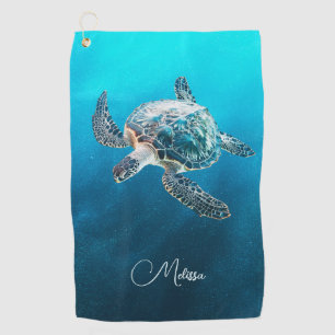 Shimmering Turquoise Sea Turtle Coastal Golf Towel