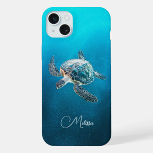Shimmering Turquoise Sea Turtle Coastal iPhone 15 Plus Case