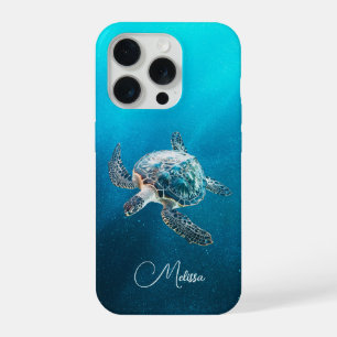 Shimmering Turquoise Sea Turtle Coastal iPhone 15 Pro Case