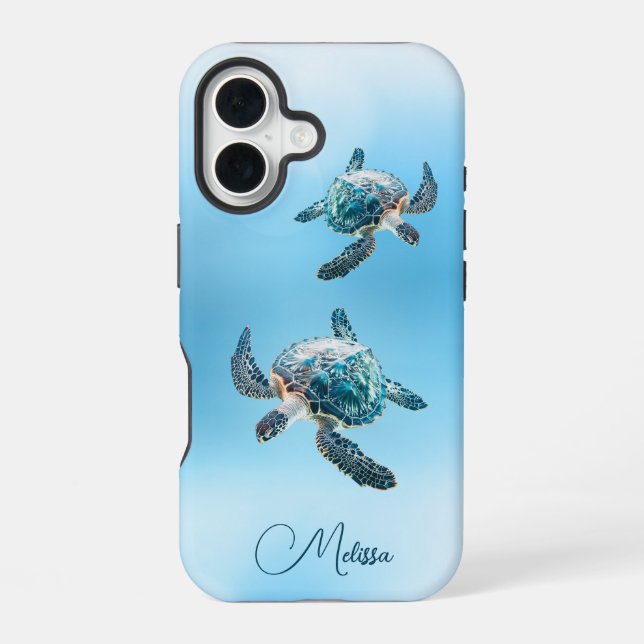 Shimmering Turquoise Sea Turtle | Coastal iPhone Case (Back)
