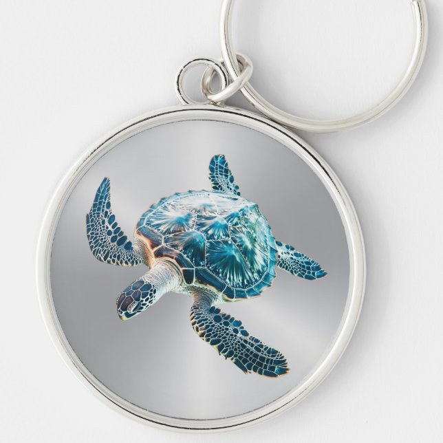 Shimmering Turquoise Sea Turtle | Coastal Keychain (Front)