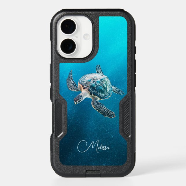 Shimmering Turquoise Sea Turtle | Coastal Otterbox iPhone Case (Back)