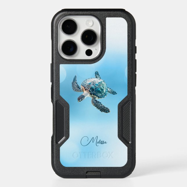 Shimmering Turquoise Sea Turtle | Coastal Otterbox iPhone Case (Back)