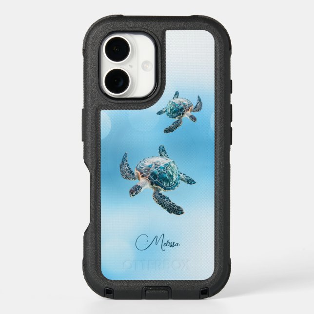 Shimmering Turquoise Sea Turtle | Coastal Otterbox iPhone Case (Back)