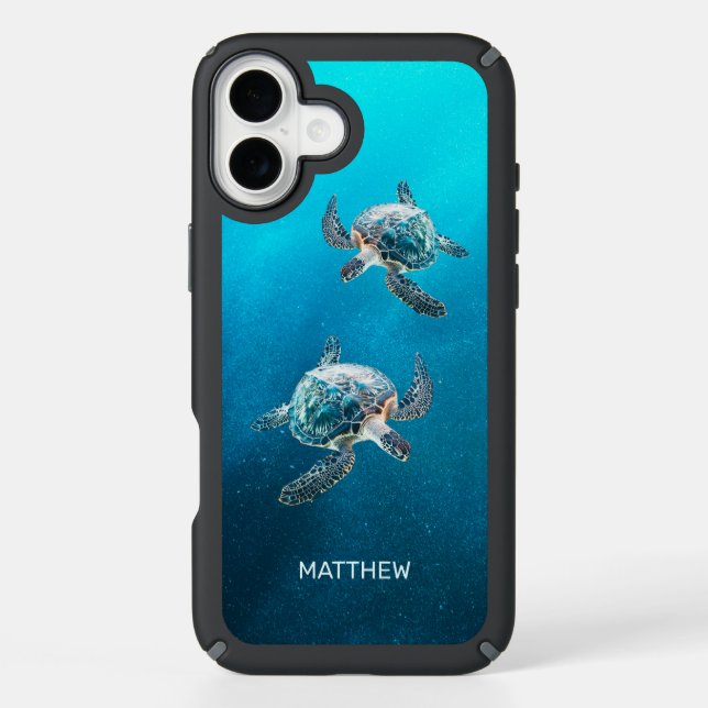 Shimmering Turquoise Sea Turtle | Coastal Speck iPhone Case (Front)