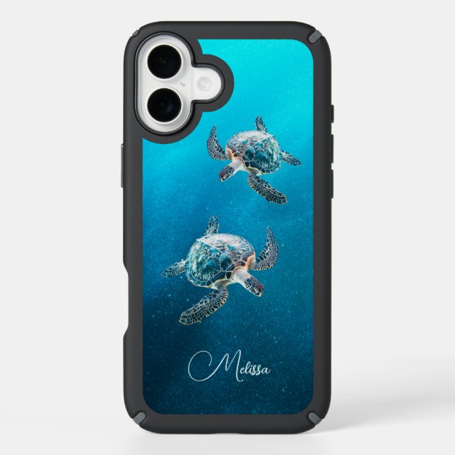 Shimmering Turquoise Sea Turtle | Coastal Speck iPhone Case (Front)