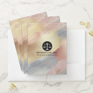 Shimmering watercolors brushstrokes justice logo pocket folder
