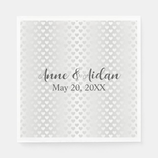 Shimmering White Wedding Hearts Napkins (Front)