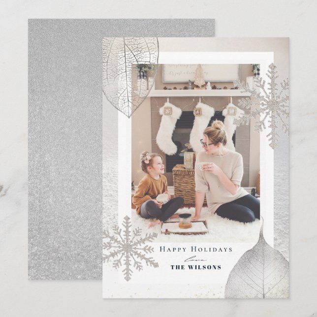 Shimmering Winter Christmas Holiday Photo Card (Front/Back)