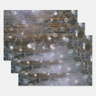 Shimmering Winter Silver Snowflakes On Barn Wood