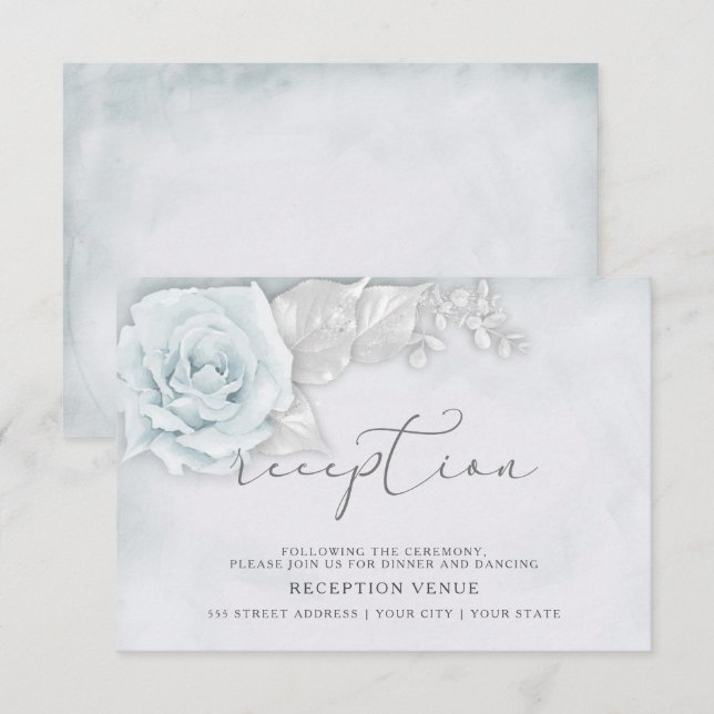 Shimmery Blue and White Roses Reception Invitation (Front/Back)