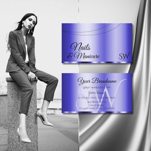 Shimmery Blue Glamorous with Initials Modern Business Card