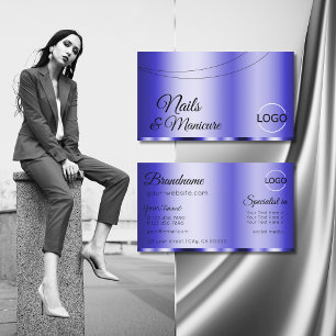 Shimmery Blue Glamorous with Logo Modern Business Card
