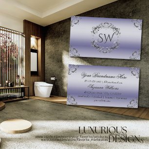Shimmery Blue Silver Decor with Monogram Sumptuous Business Card