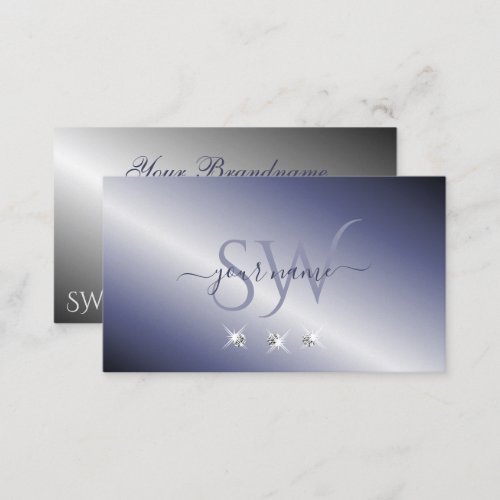 Shimmery Blue Silver Sparkling Diamonds Initials Business Card