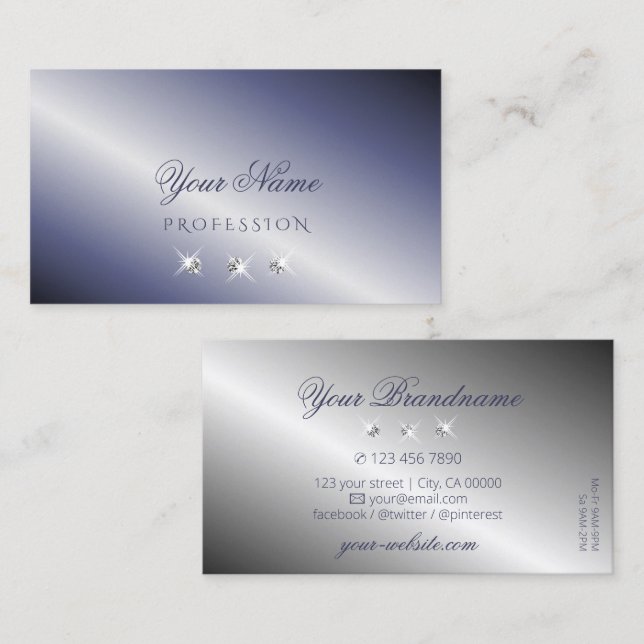 Shimmery Blue Silver Sparkling Diamonds Stylish Business Card (Front/Back)