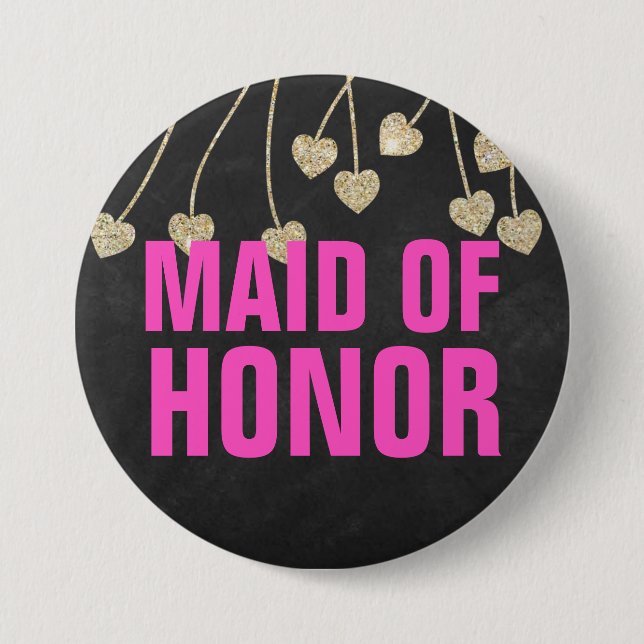 Shimmery Chic Maid of Honor Button Pin (Front)