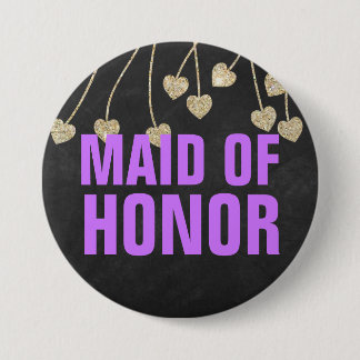 Shimmery Chic Maid of Honor Button Pin (purple)