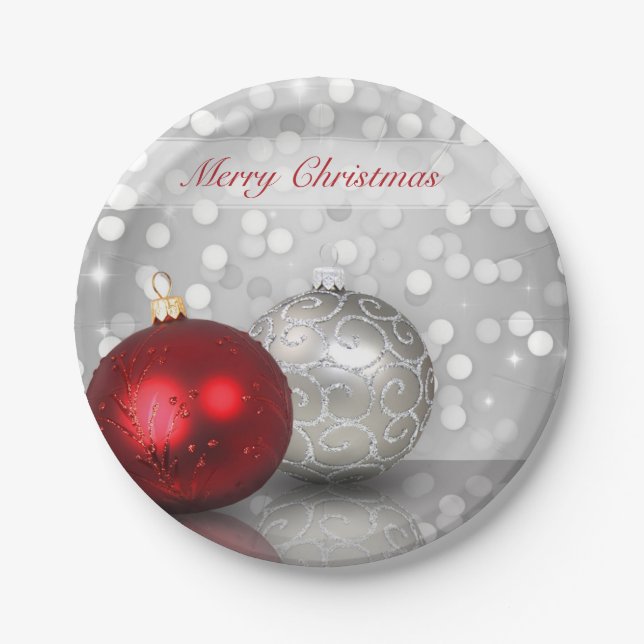 Shimmery Christmas Ornaments - Paper Plate (Front)