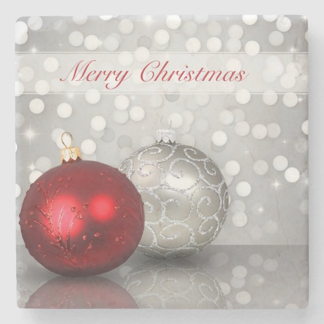 Shimmery Christmas Ornaments - Stone Coaster (Front)